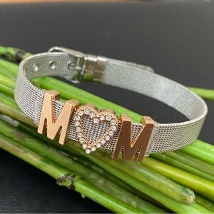 MOM Stainless Steel Mesh Slider Belt Buckle Clasp Bracelet 22.1g